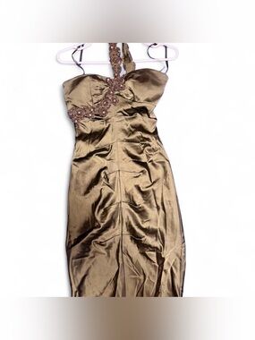 Xscape Olive Cocktail Hour Body-con Dress with Haltered Beaded Strap